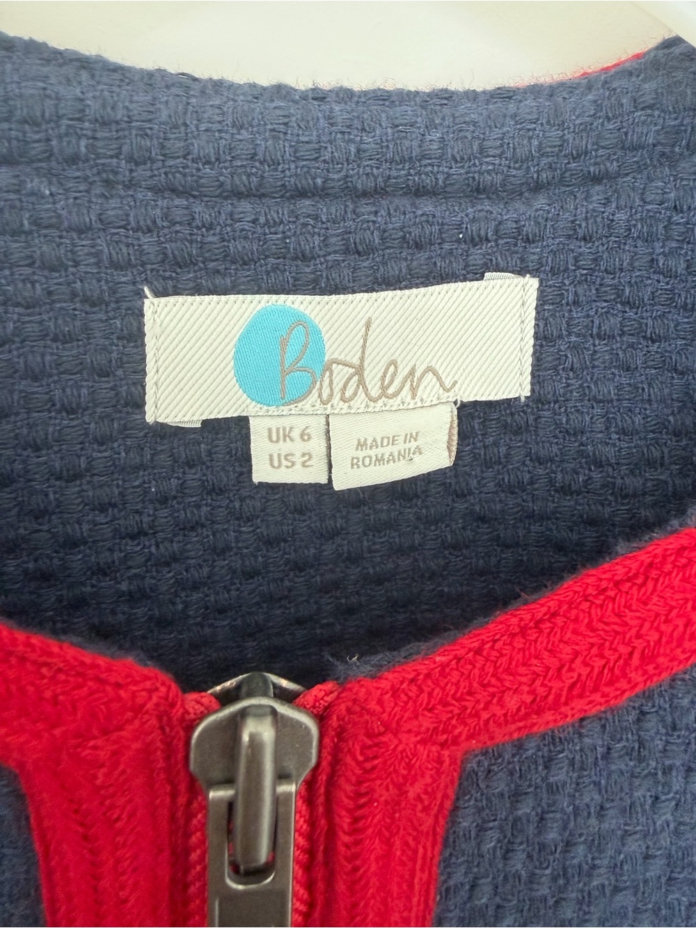 Boden Eadie Textured Coat Navy Red Trim Zip Front US 2 UK 6 Womens Lined - Picture 3 of 7